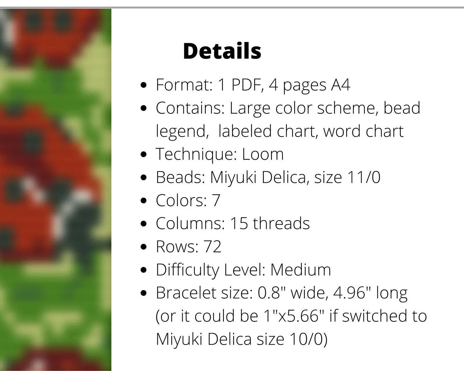 Ladybug Loom pattern for narrow beaded bracelet - NikoBeadsUA