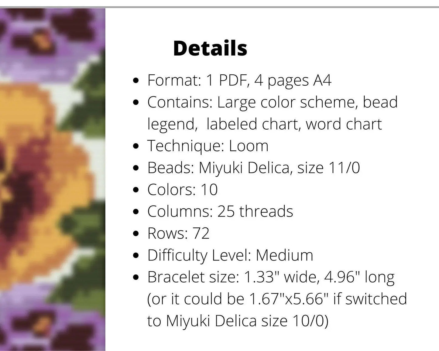 Pansy Loom pattern for wide beaded bracelet - NikoBeadsUA