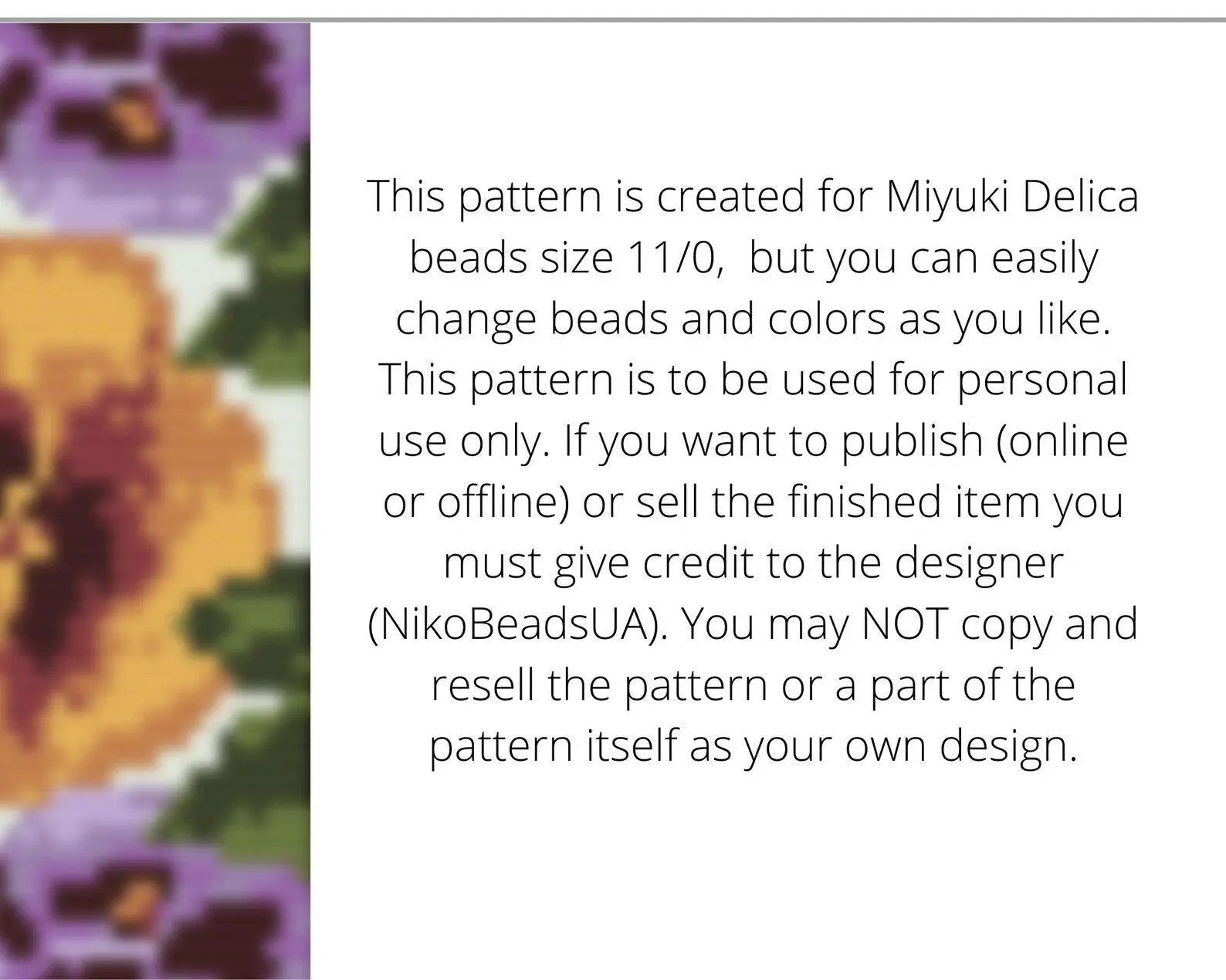 Pansy Loom pattern for wide beaded bracelet - NikoBeadsUA