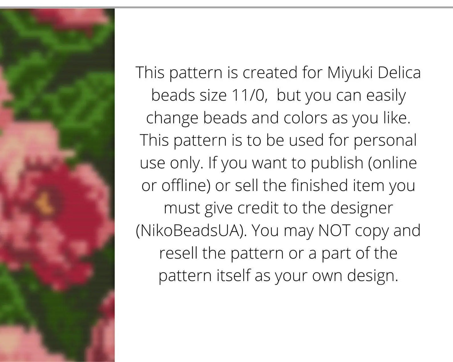 Peony Loom pattern for wide beaded bracelet - NikoBeadsUA