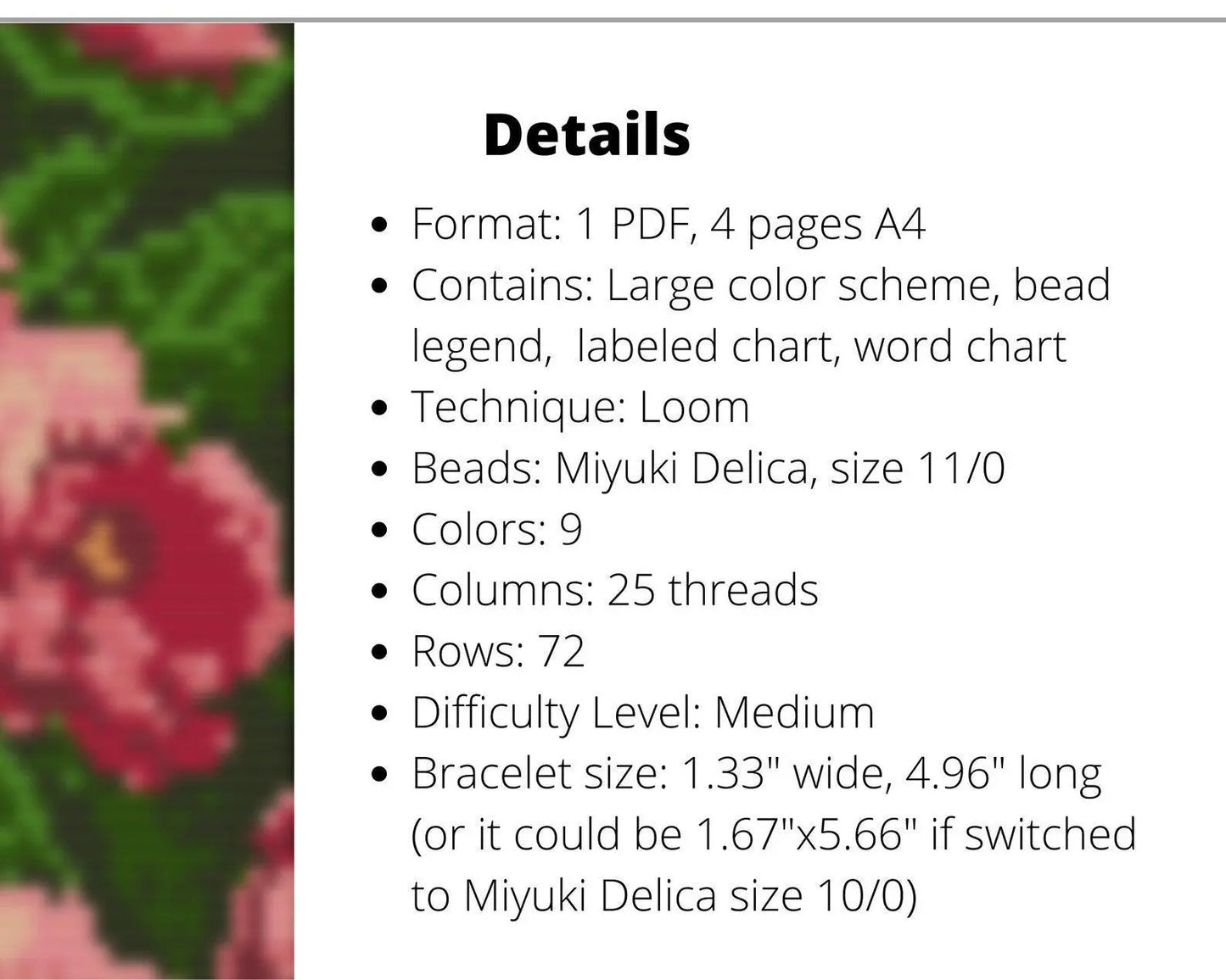 Peony Loom pattern for wide beaded bracelet - NikoBeadsUA