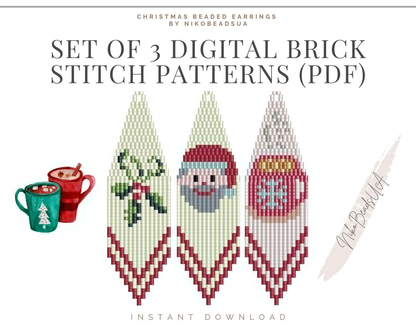 Set of 3 Christmas beaded earrings patterns for Toho beads - NikoBeadsUA
