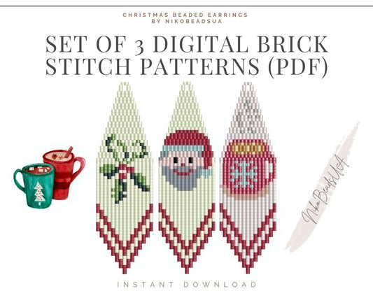Set of 3 Christmas beaded earrings patterns for Toho beads - NikoBeadsUA