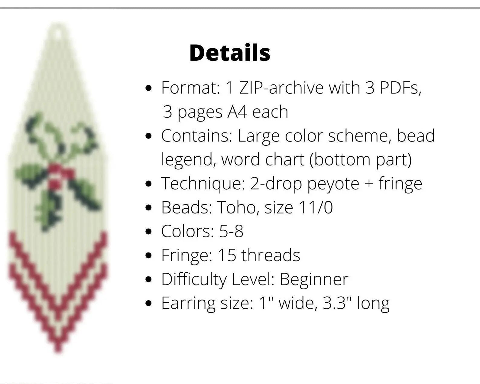 Set of 3 Christmas beaded earrings patterns for Toho beads - NikoBeadsUA