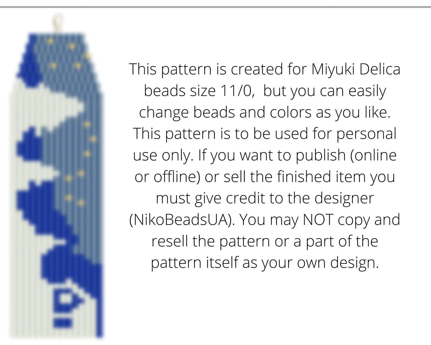 Snowy Winter Brick Stitch pattern for fringe beaded earrings - NikoBeadsUA