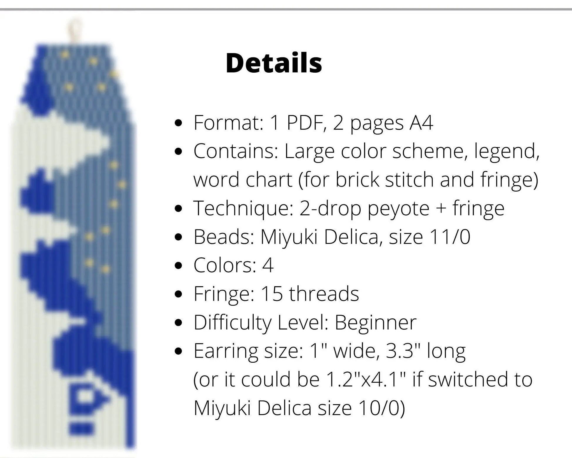 Snowy Winter Brick Stitch pattern for fringe beaded earrings - NikoBeadsUA