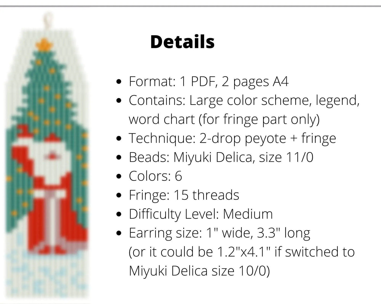 St Nicholas Brick Stitch pattern for fringe beaded earrings - NikoBeadsUA