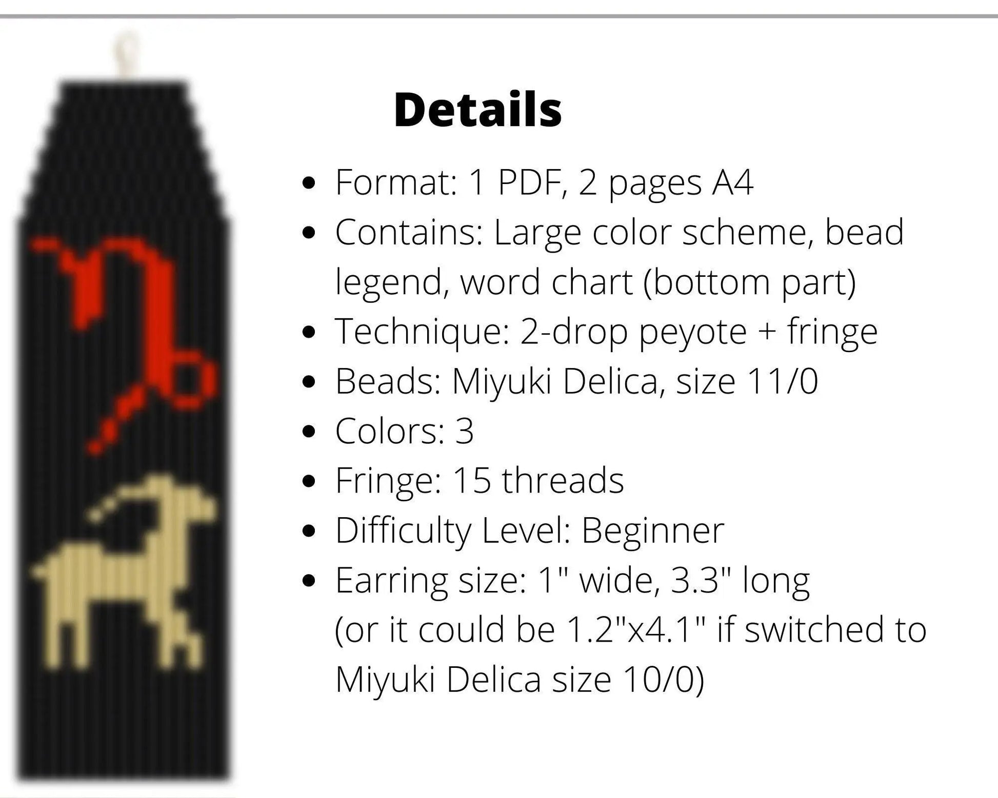 Capricorn Brick Stitch pattern for fringe beaded earrings - NikoBeadsUA