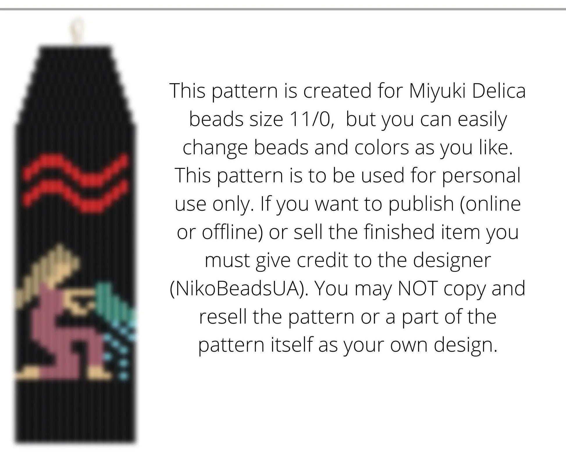 Aquarius Brick Stitch pattern for fringe beaded earrings - NikoBeadsUA