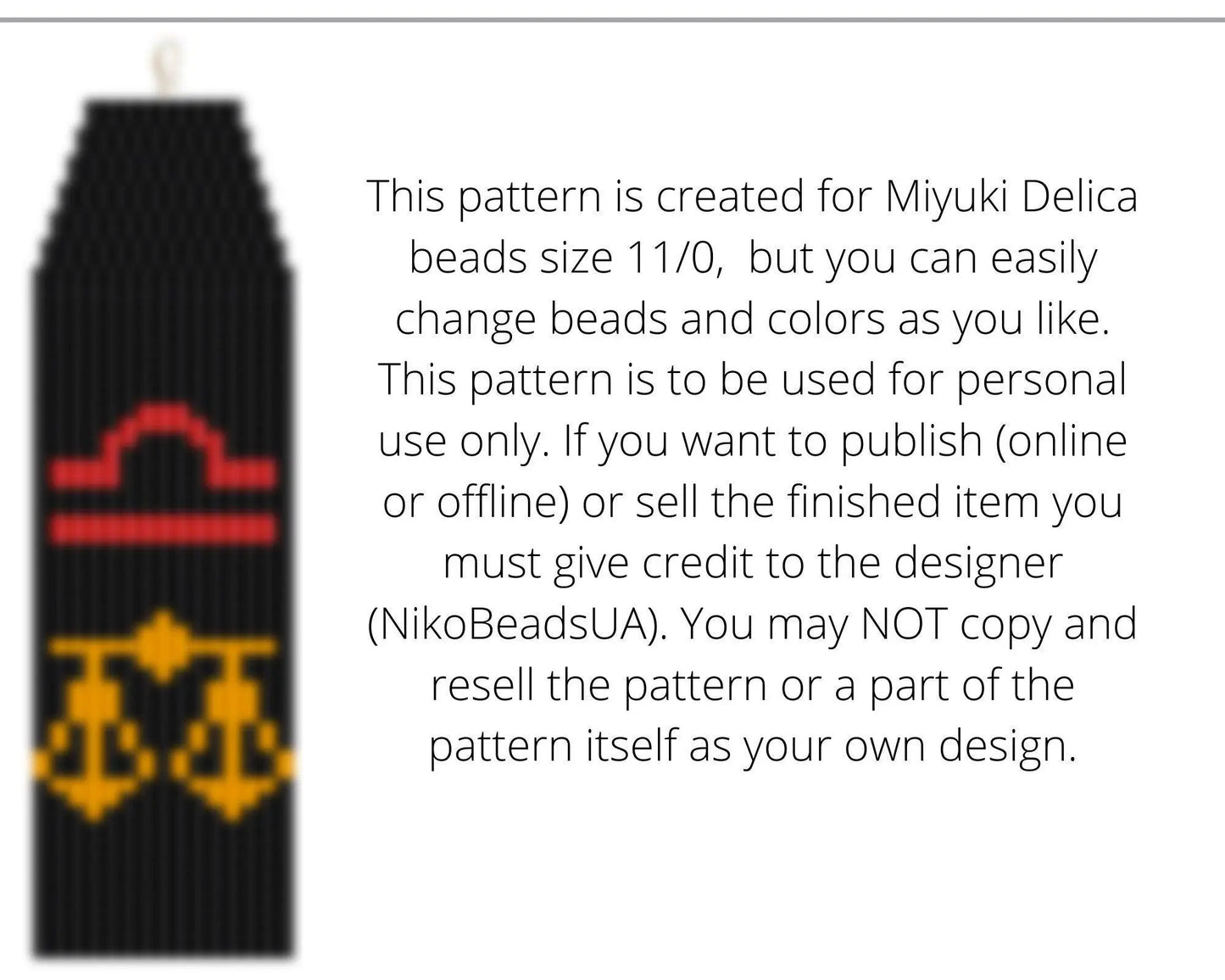Libra Brick Stitch pattern for fringe beaded earrings - NikoBeadsUA