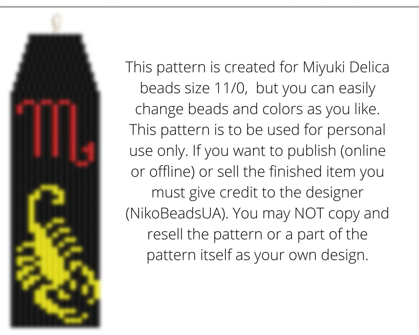 Scorpio Brick Stitch pattern for fringe beaded earrings - NikoBeadsUA