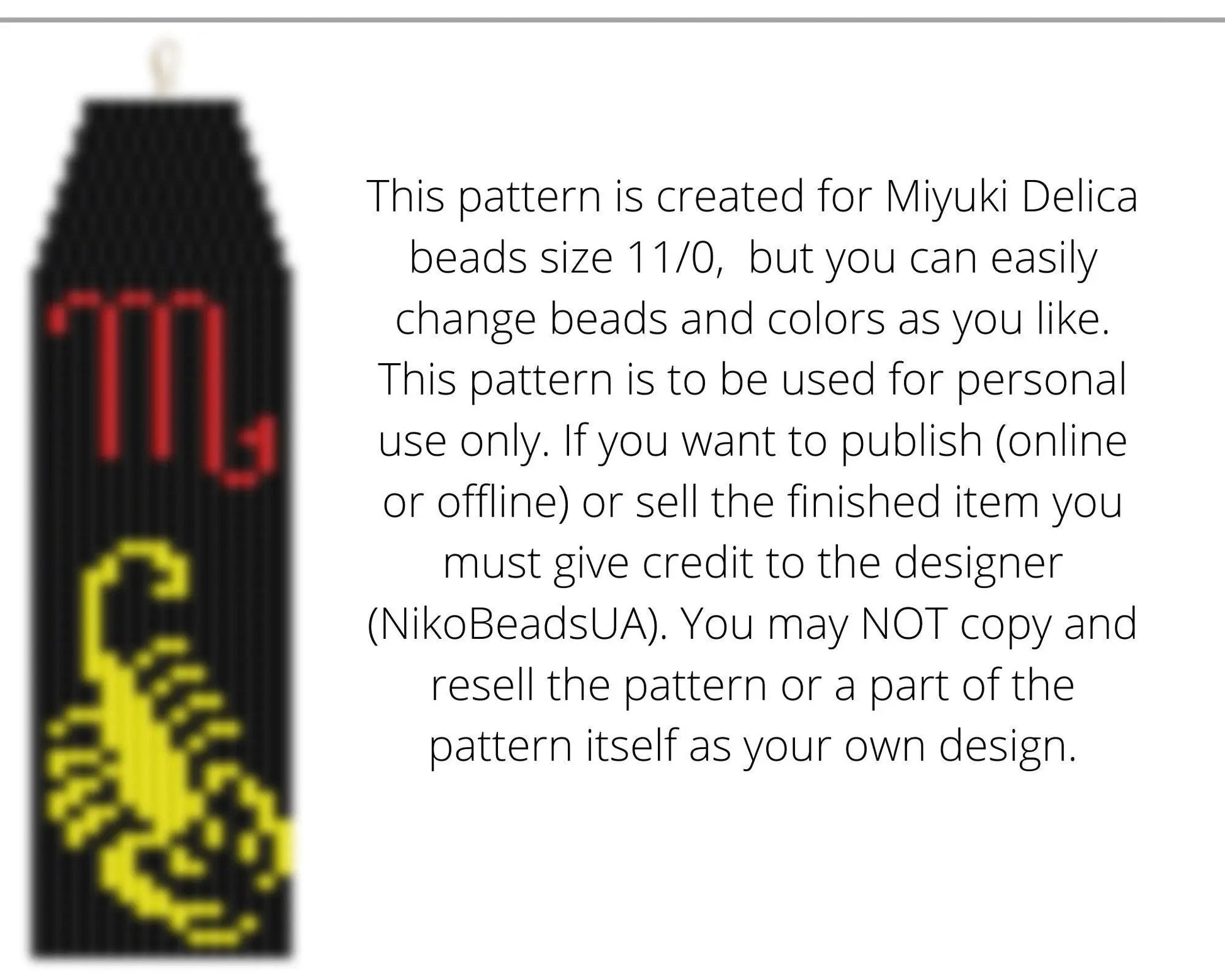 Scorpio Brick Stitch pattern for fringe beaded earrings - NikoBeadsUA