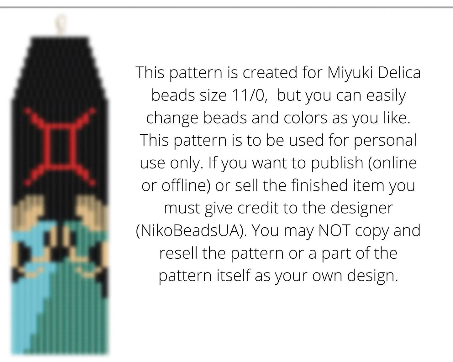 Gemini Brick Stitch pattern for fringe beaded earrings - NikoBeadsUA