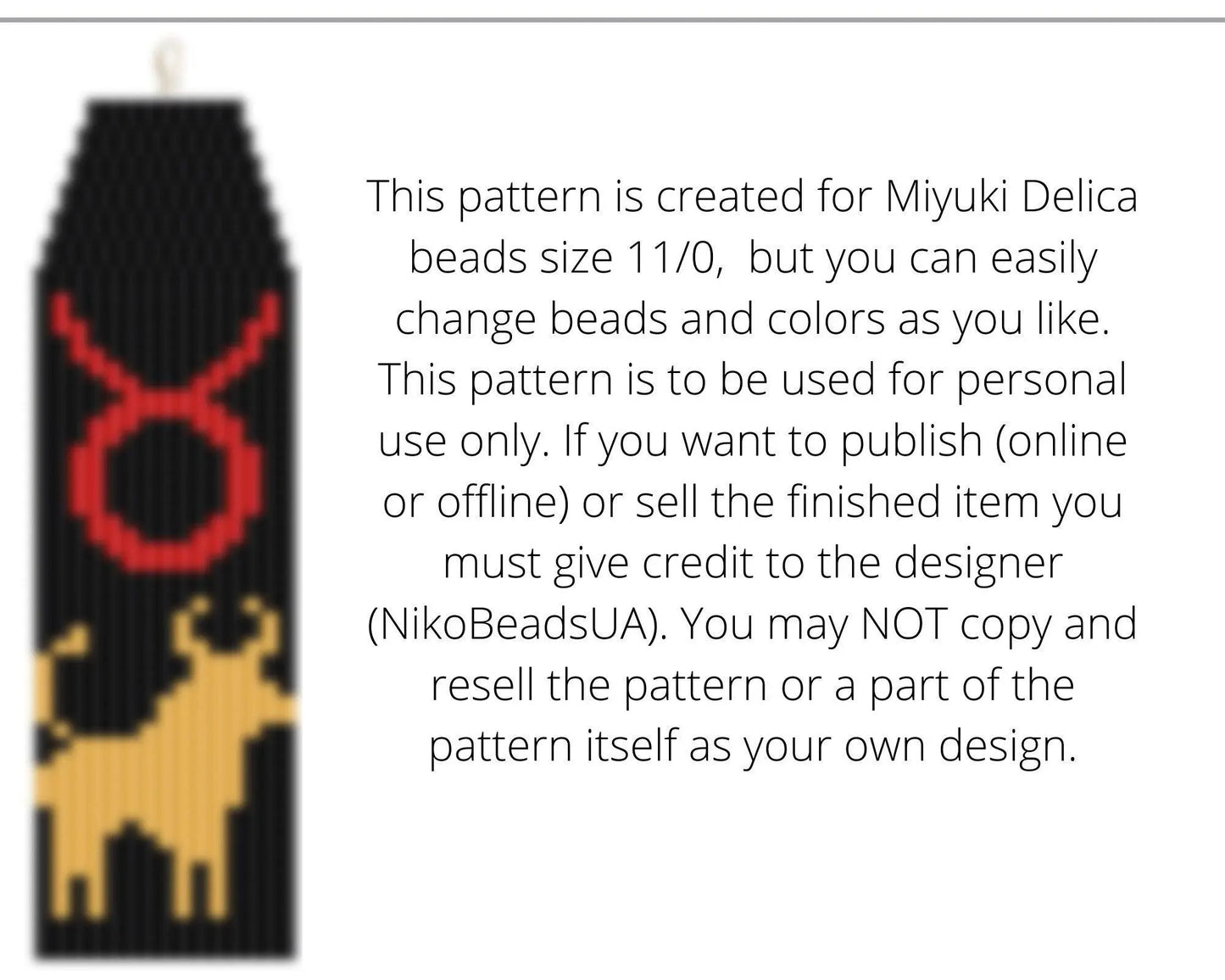 Taurus Brick Stitch pattern for fringe beaded earrings - NikoBeadsUA