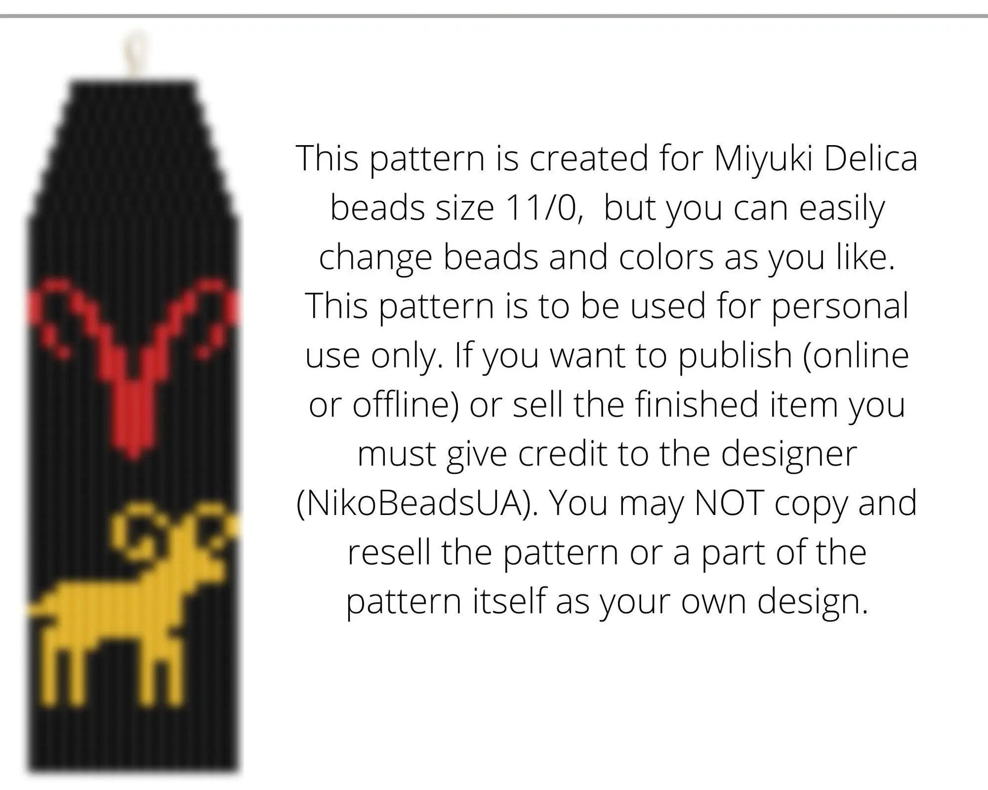 Aries Brick Stitch pattern for fringe beaded earrings - NikoBeadsUA
