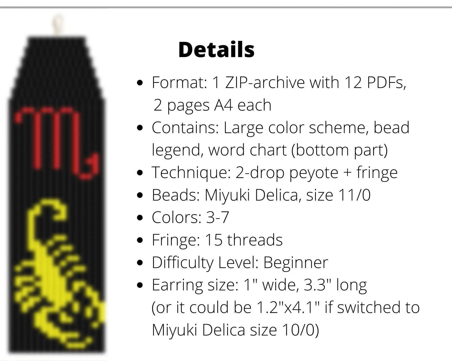 Set of 12 Zodiac Brick Stitch patterns for fringe beaded earrings - NikoBeadsUA