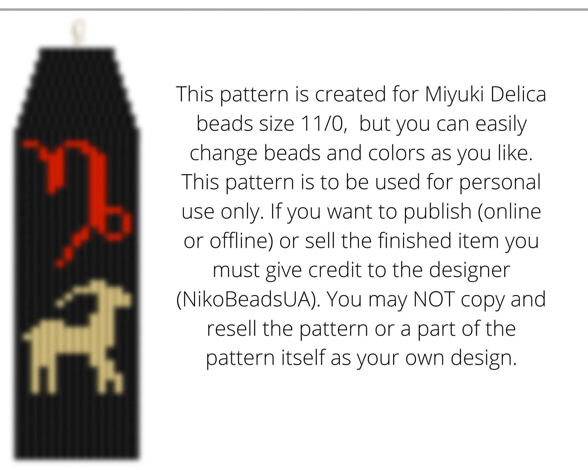 Capricorn Brick Stitch pattern for fringe beaded earrings - NikoBeadsUA