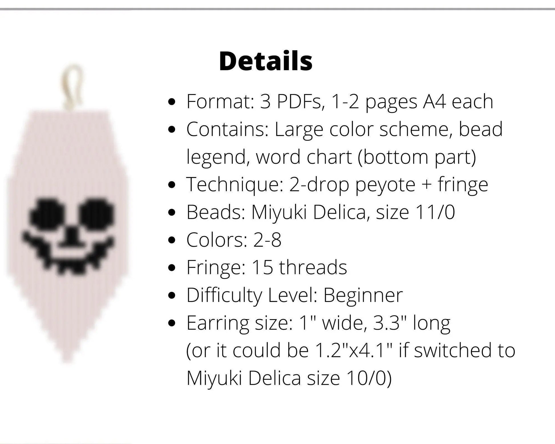 Set of 3 Sugar Skull Brick Stitch patterns for fringe beaded earrings - NikoBeadsUA