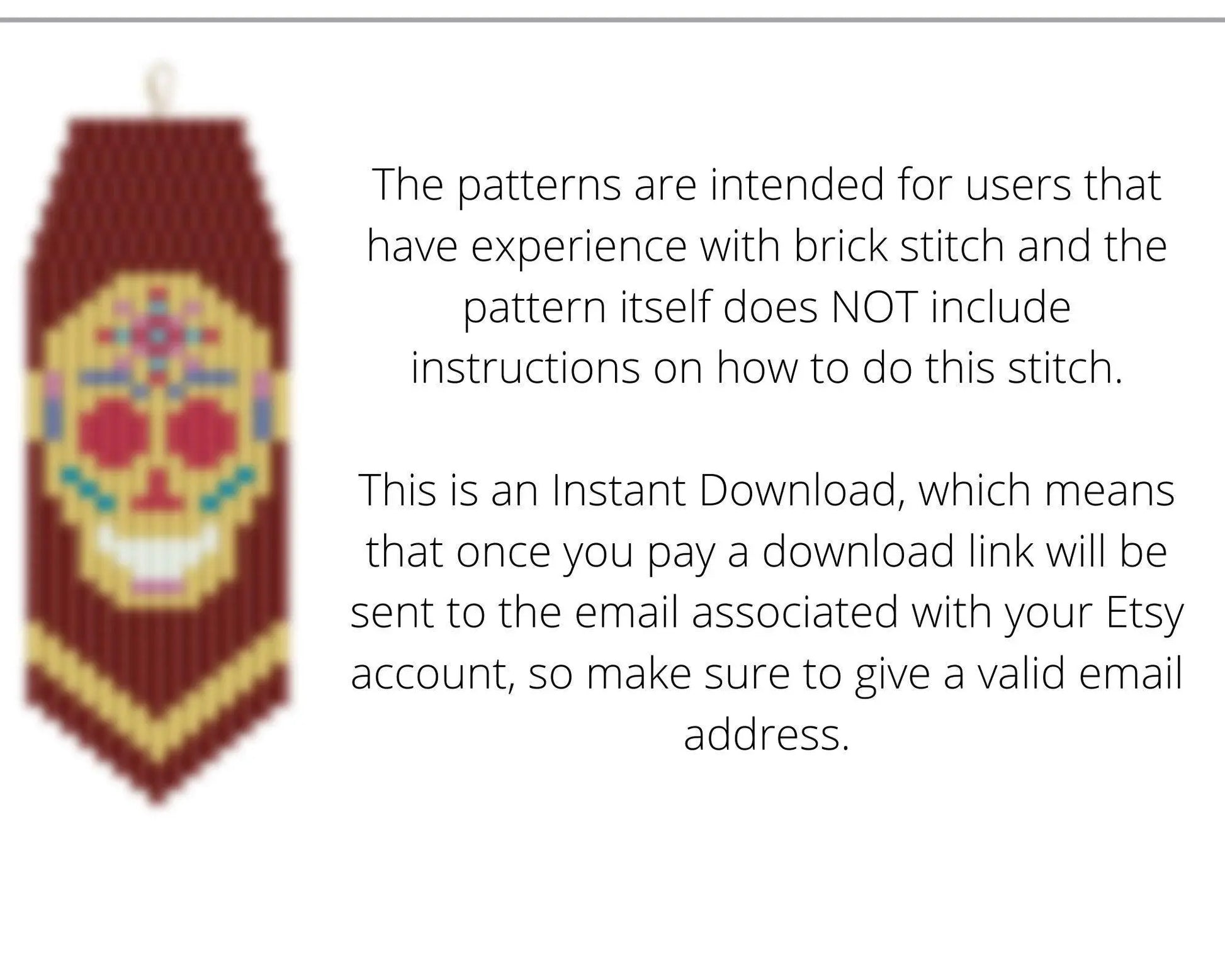 Set of 3 Sugar Skull Brick Stitch patterns for fringe beaded earrings - NikoBeadsUA