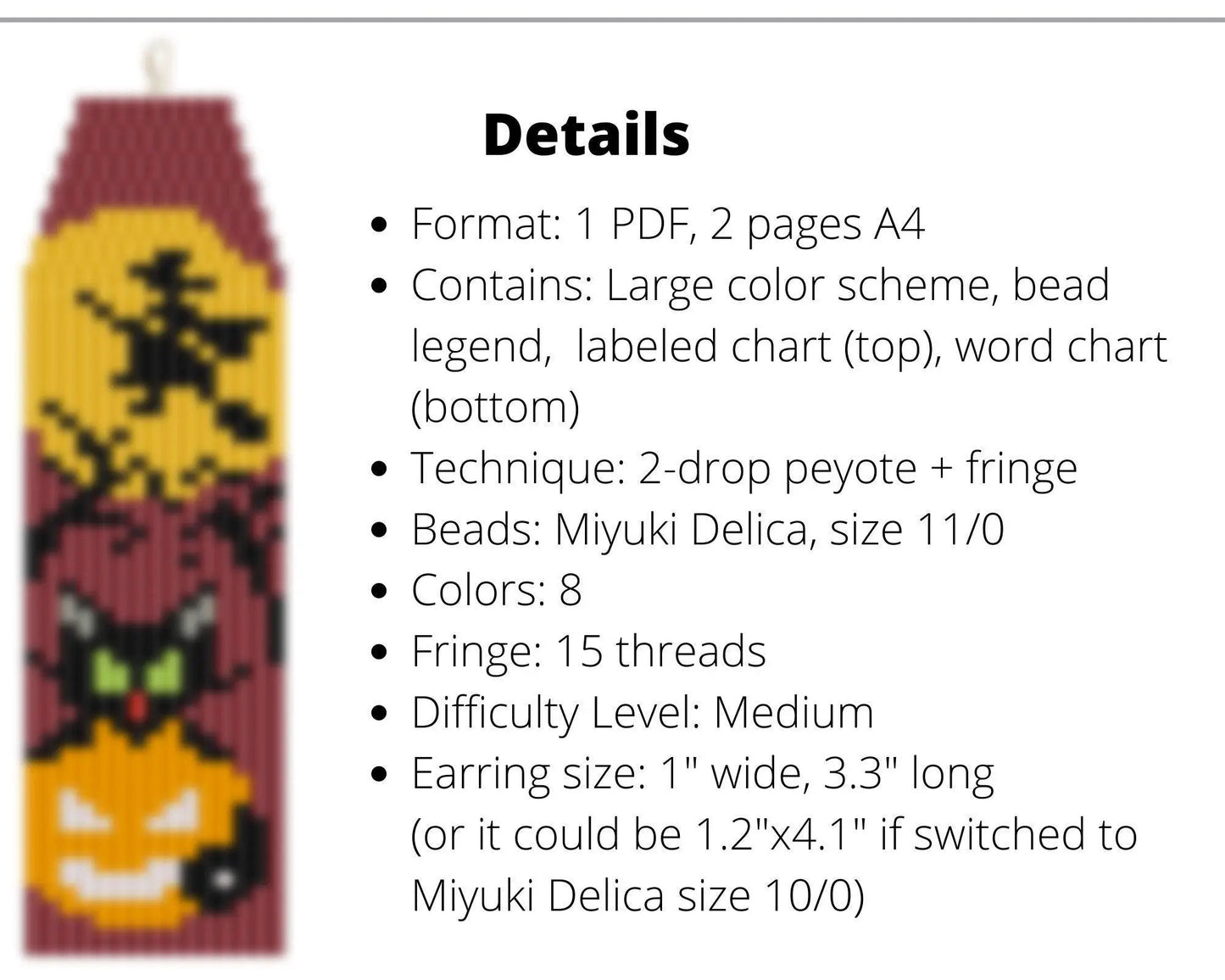 Black Cat and Pumpkin Brick Stitch pattern for fringe beaded earrings - NikoBeadsUA