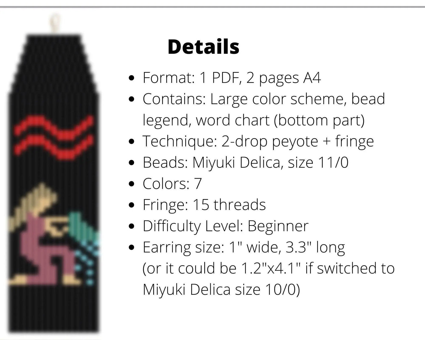 Aquarius Brick Stitch pattern for fringe beaded earrings - NikoBeadsUA