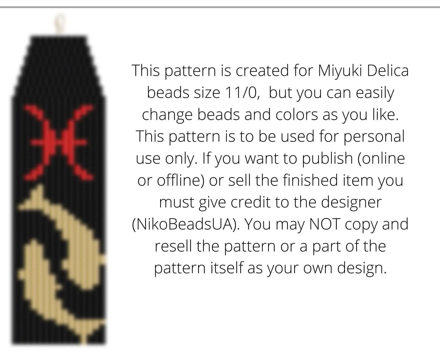 Pisces Brick Stitch pattern for fringe beaded earrings - NikoBeadsUA