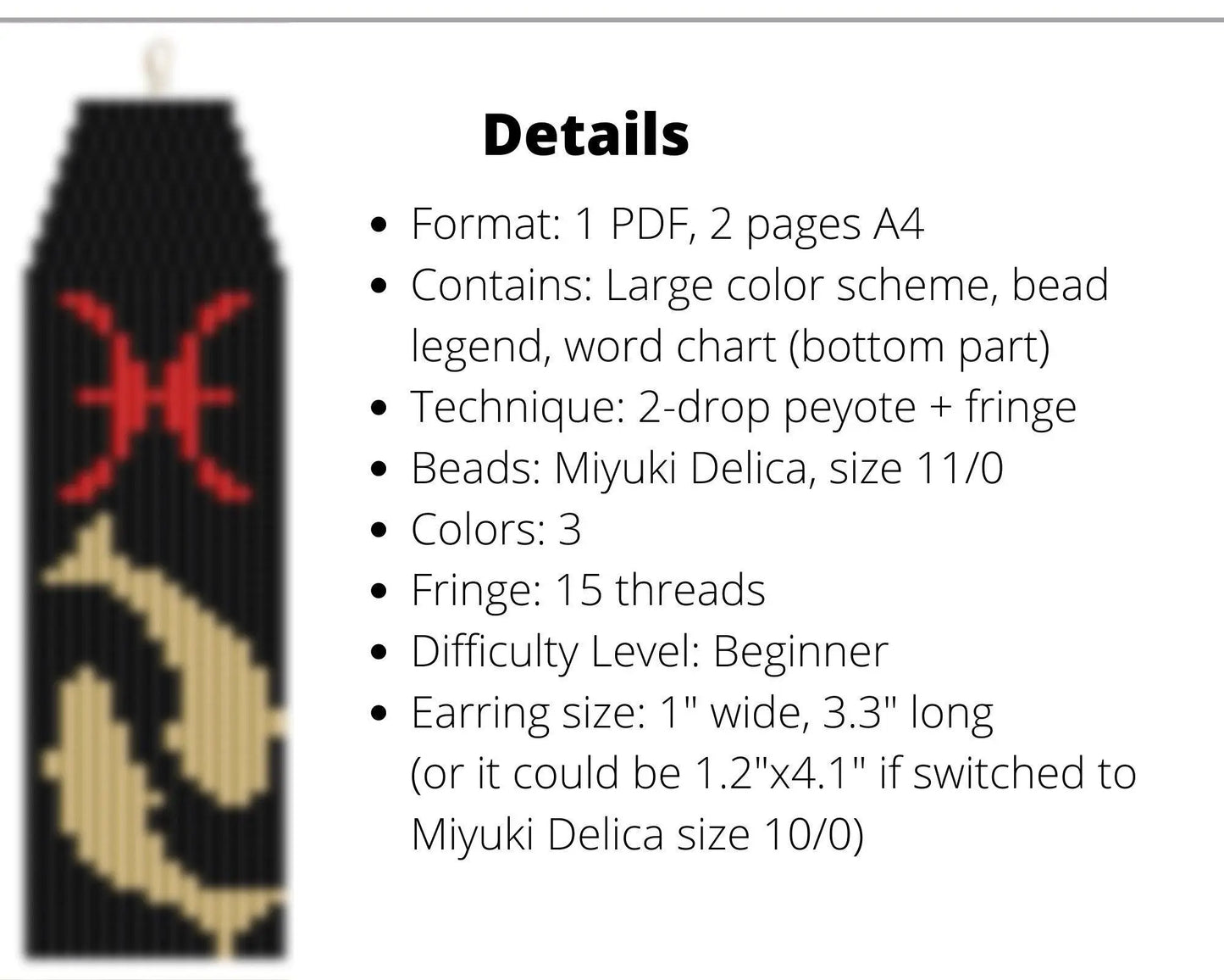 Pisces Brick Stitch pattern for fringe beaded earrings - NikoBeadsUA