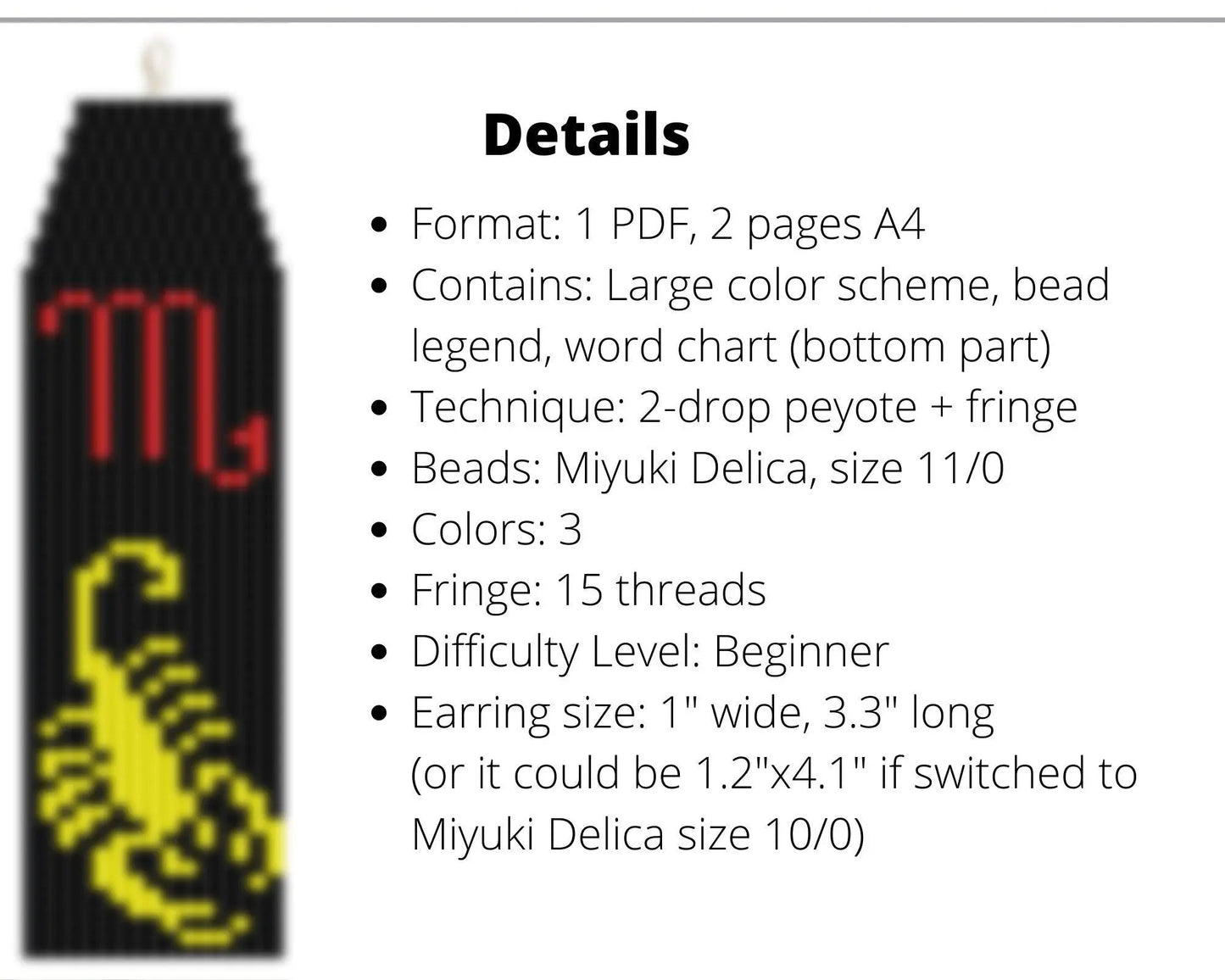 Scorpio Brick Stitch pattern for fringe beaded earrings - NikoBeadsUA
