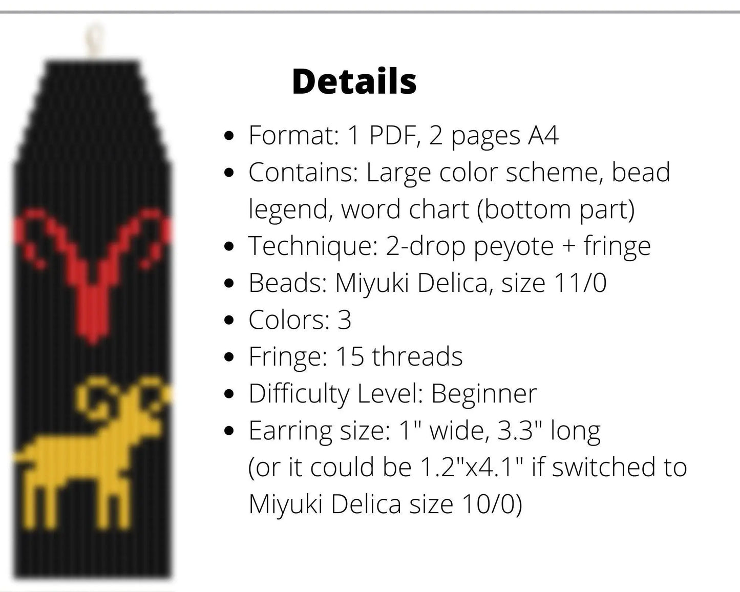 Aries Brick Stitch pattern for fringe beaded earrings - NikoBeadsUA