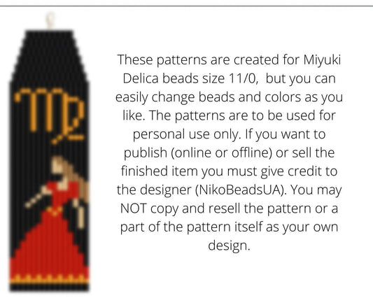 Set of 12 Zodiac Brick Stitch patterns for fringe beaded earrings - NikoBeadsUA