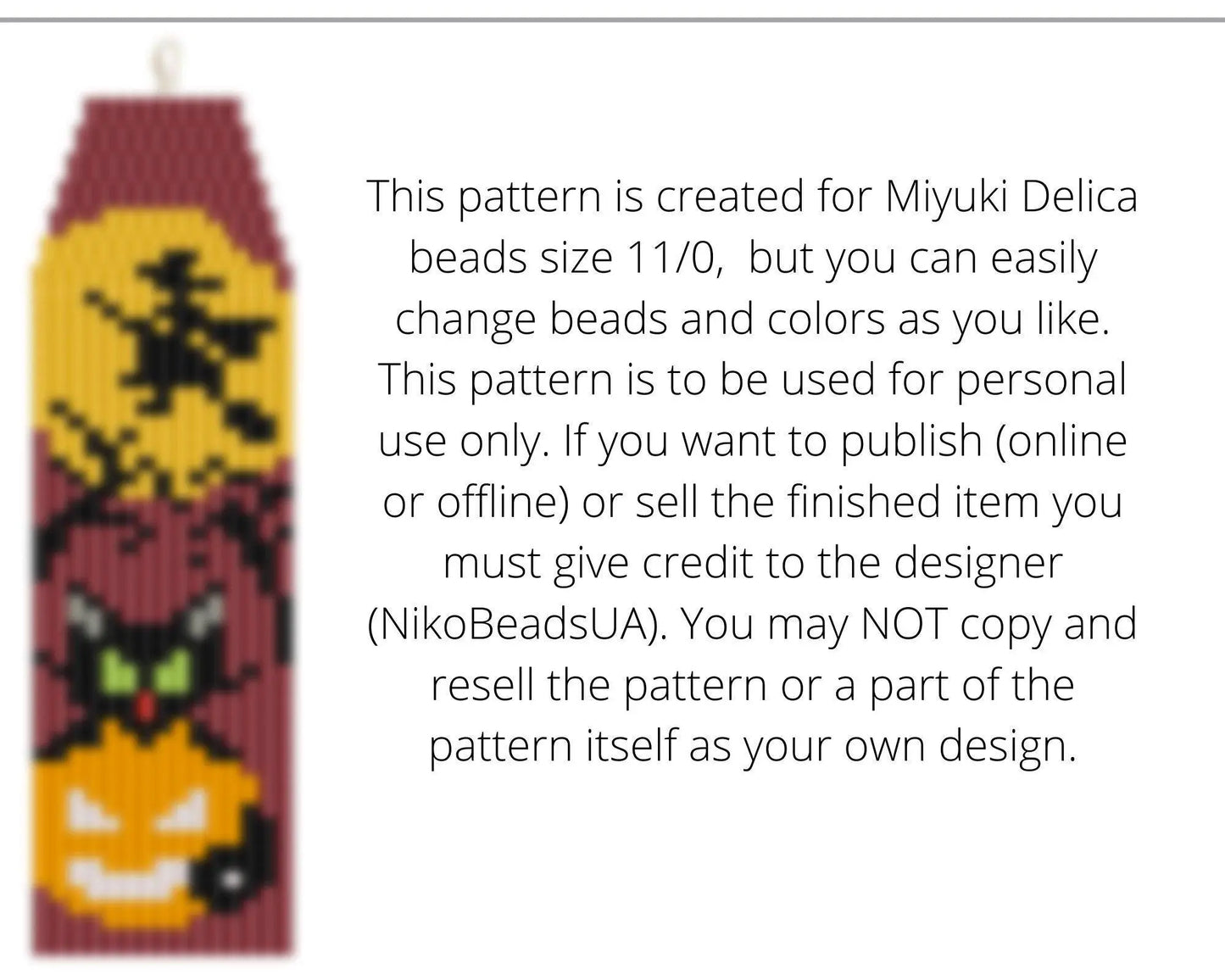 Black Cat and Pumpkin Brick Stitch pattern for fringe beaded earrings - NikoBeadsUA