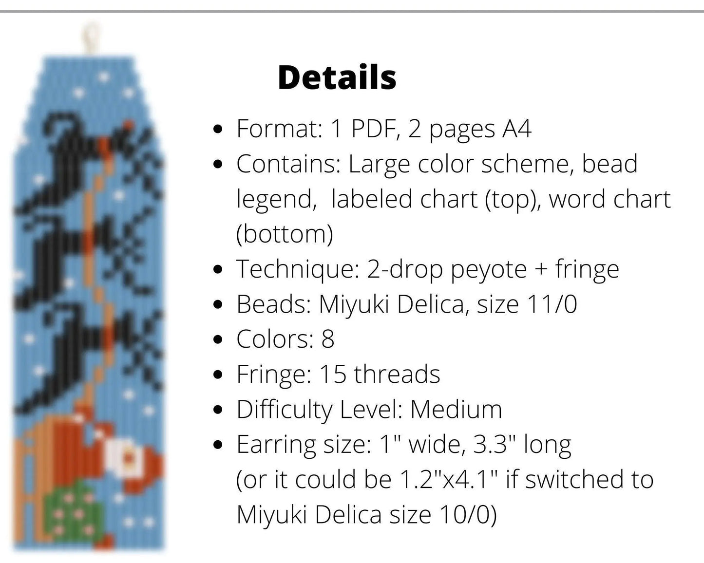 Santa and Deer Brick Stitch pattern for fringe beaded earrings - NikoBeadsUA