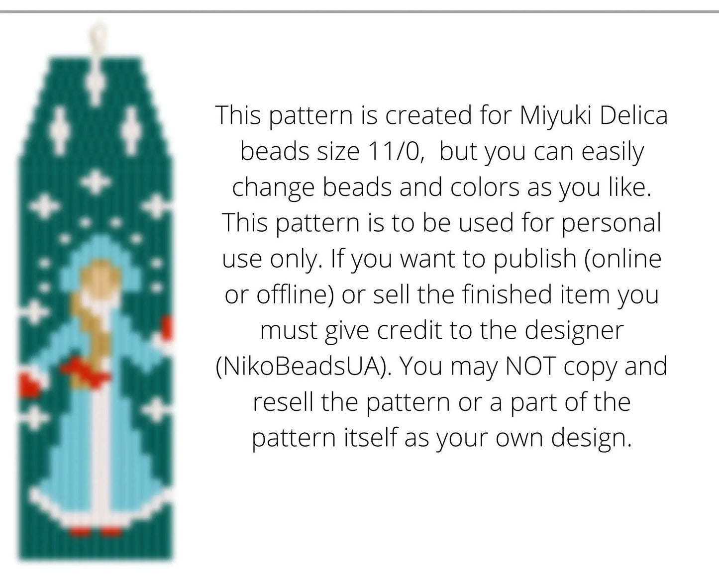 Snow Queen Brick Stitch pattern for fringe beaded earrings - NikoBeadsUA