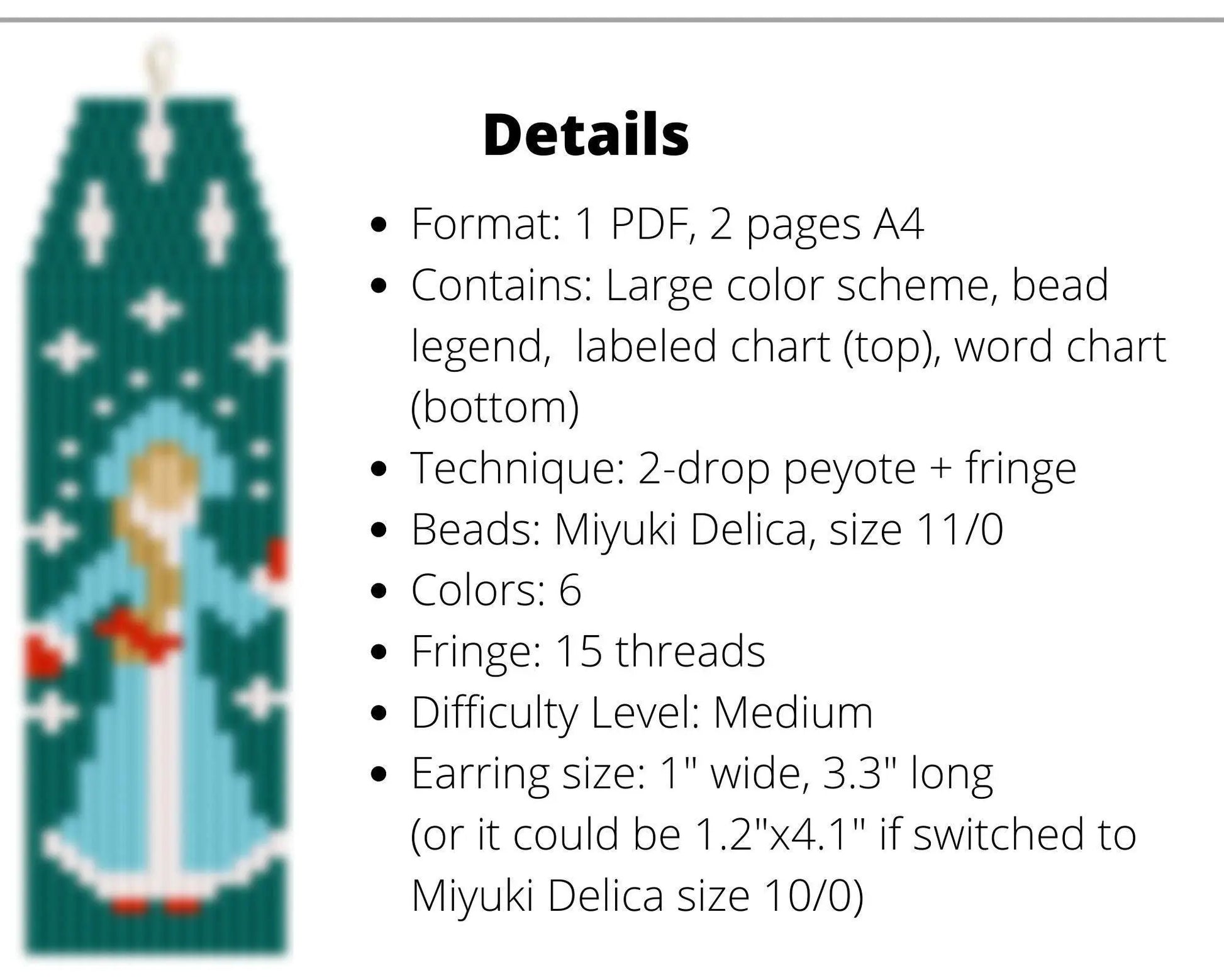 Snow Queen Brick Stitch pattern for fringe beaded earrings - NikoBeadsUA