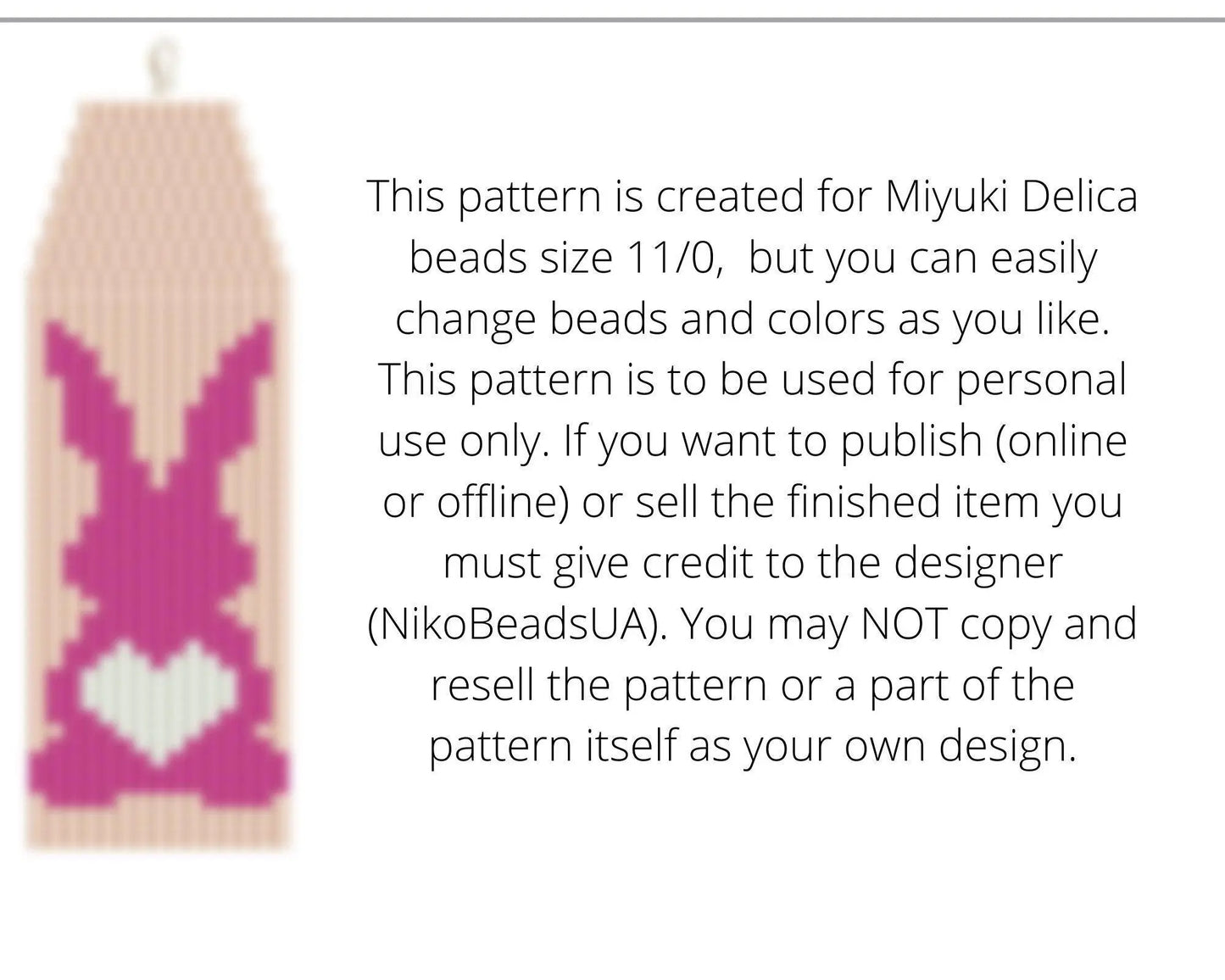 Love Bunny Brick Stitch pattern for fringe beaded earrings - NikoBeadsUA