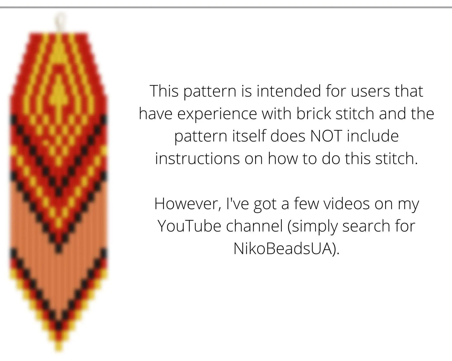 Red Ethnic Brick Stitch pattern for fringe beaded earrings - NikoBeadsUA