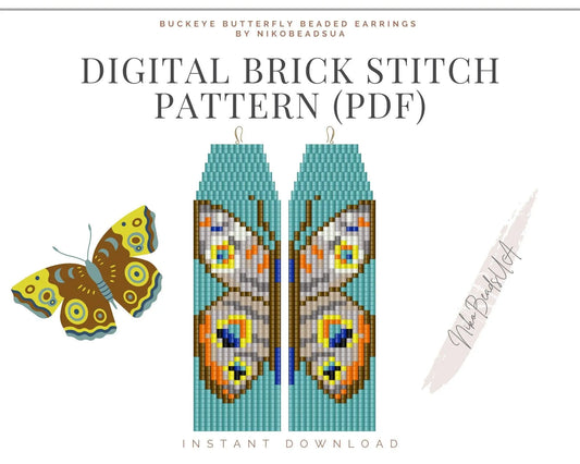 Junonia Brick Stitch pattern for fringe beaded earrings, buckeye butterfly pattern - NikoBeadsUA