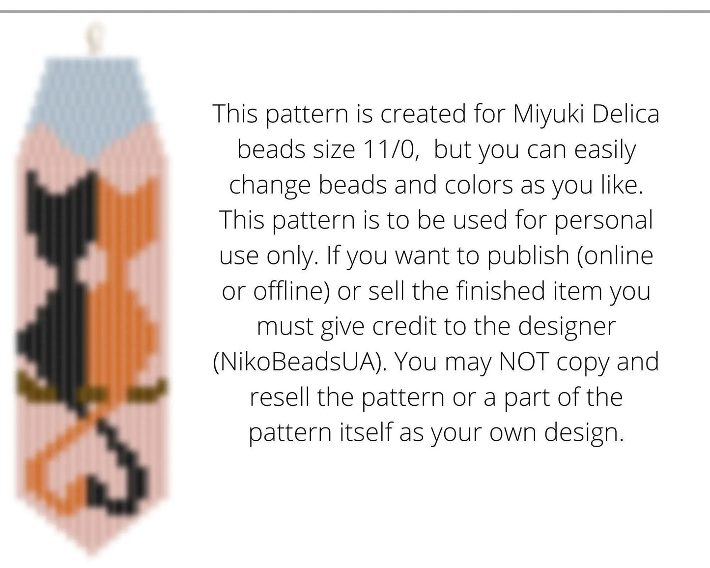 Love Cats Brick Stitch pattern for fringe beaded earrings - NikoBeadsUA