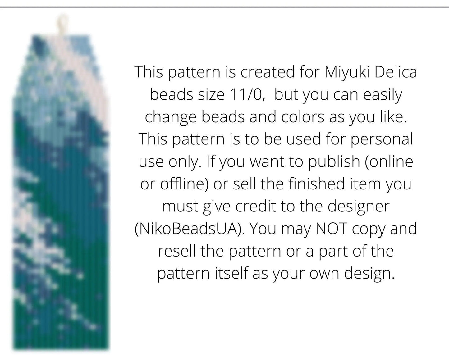 Ocean Brick Stitch pattern for fringe beaded earrings - NikoBeadsUA