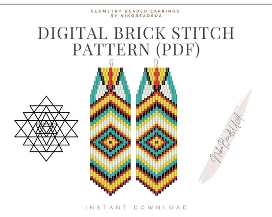 Geometry Brick Stitch pattern for fringe beaded earrings - NikoBeadsUA