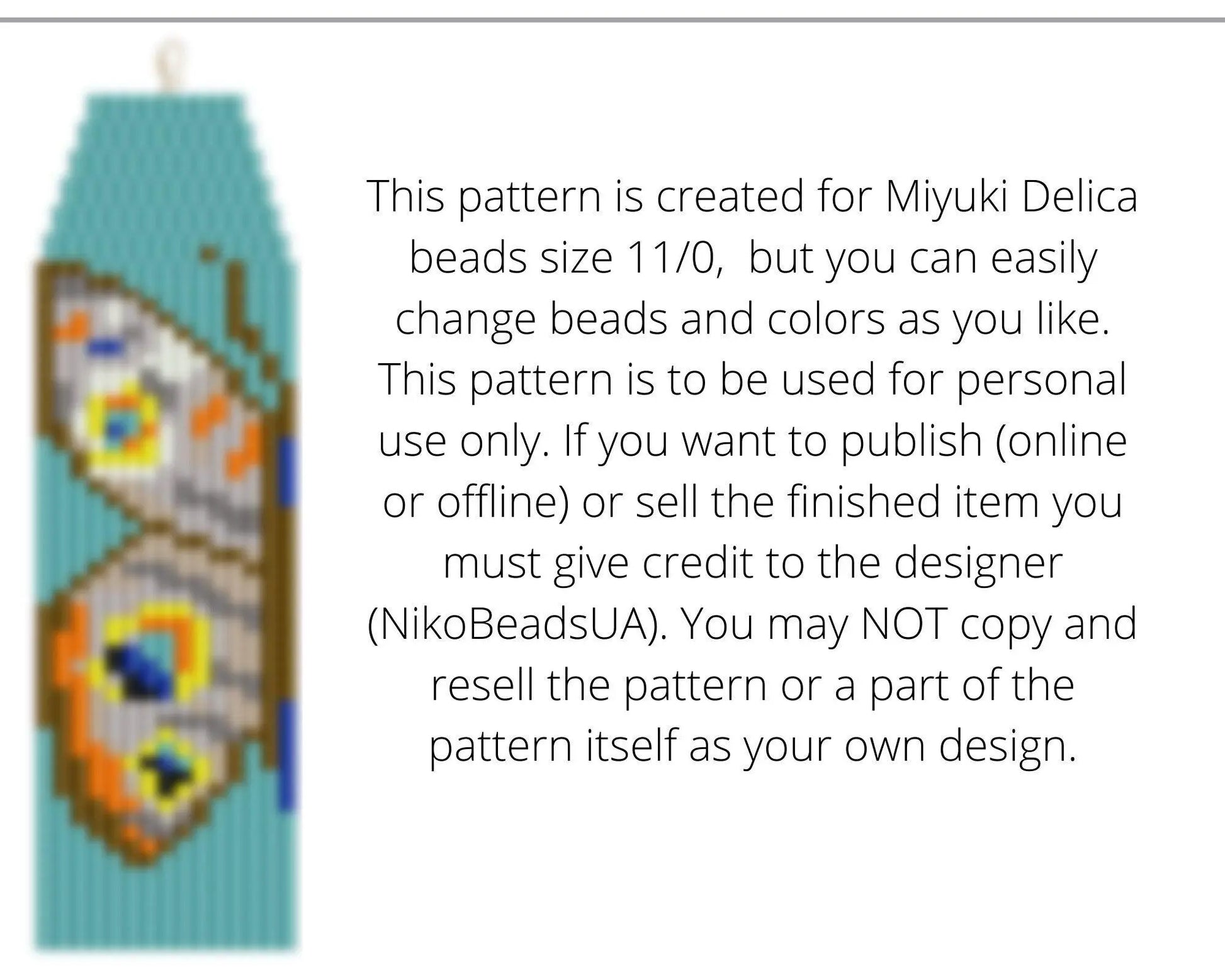 Junonia Brick Stitch pattern for fringe beaded earrings, buckeye butterfly pattern - NikoBeadsUA