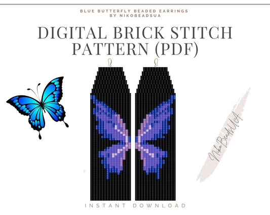 Dark Butterfly Brick Stitch pattern for fringe beaded earrings - NikoBeadsUA