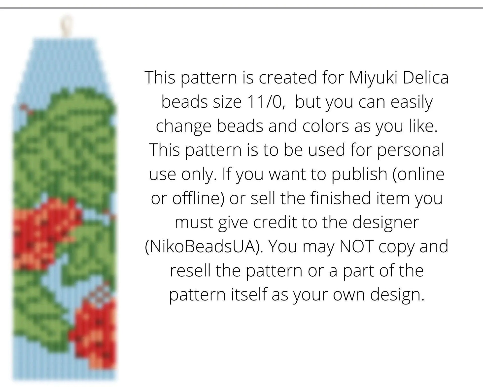 Titmouse & Viburnum Brick Stitch pattern for fringe beaded earrings - NikoBeadsUA
