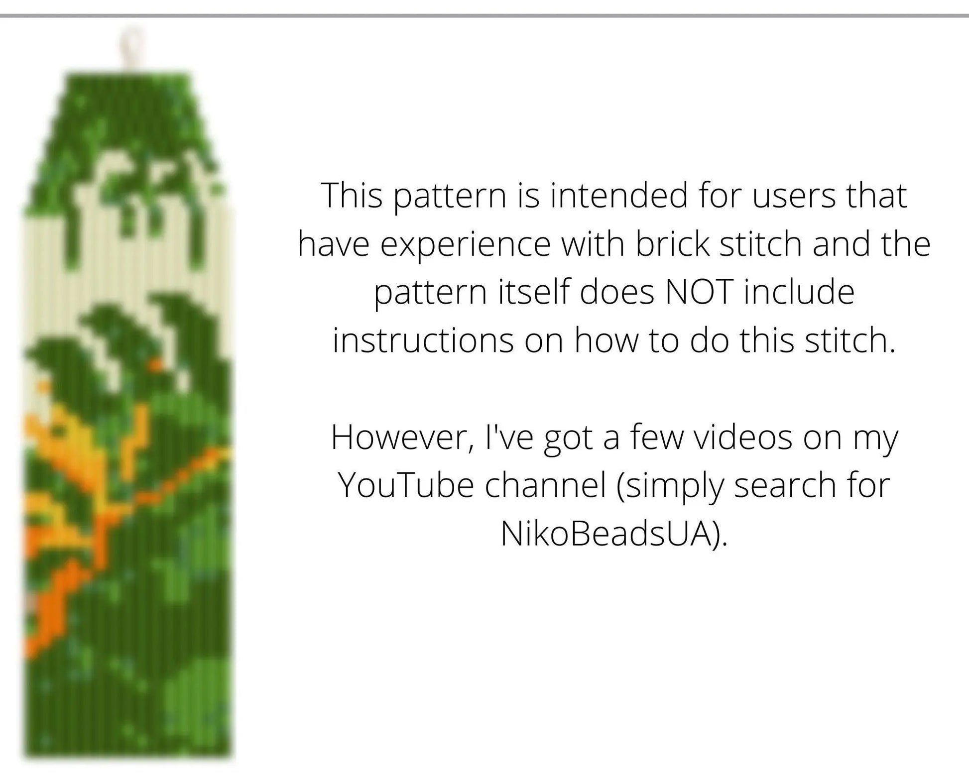 Cockatoo Brick Stitch pattern for fringe beaded earrings - NikoBeadsUA