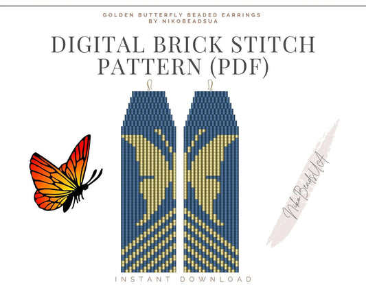 Golden Butterfly Brick Stitch pattern for fringe beaded earrings - NikoBeadsUA