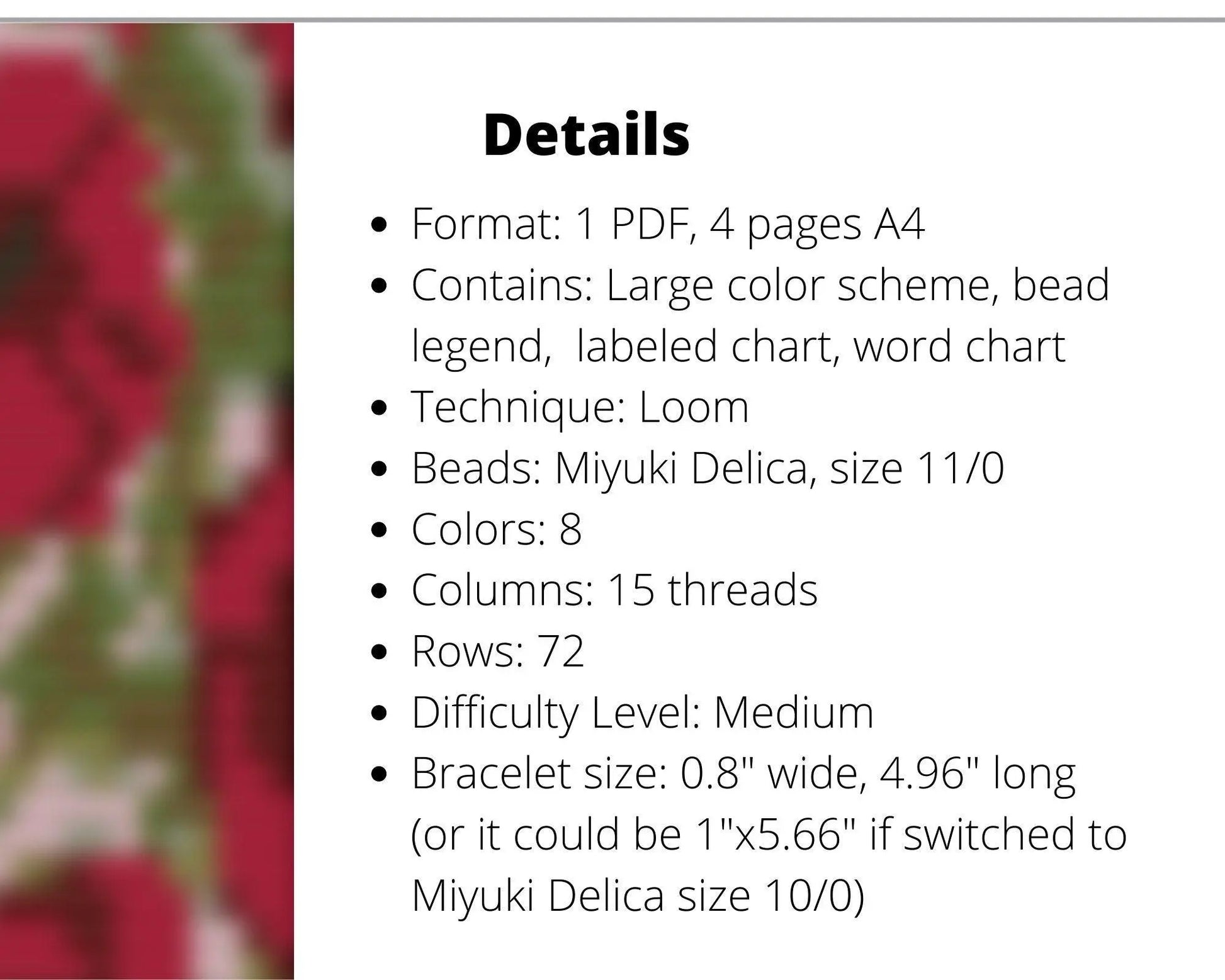 Poppy Loom pattern for beaded bracelet - NikoBeadsUA