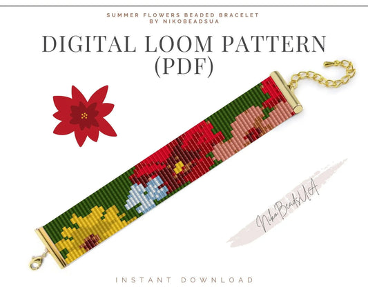Summer Flowers Loom pattern for beaded bracelet - NikoBeadsUA