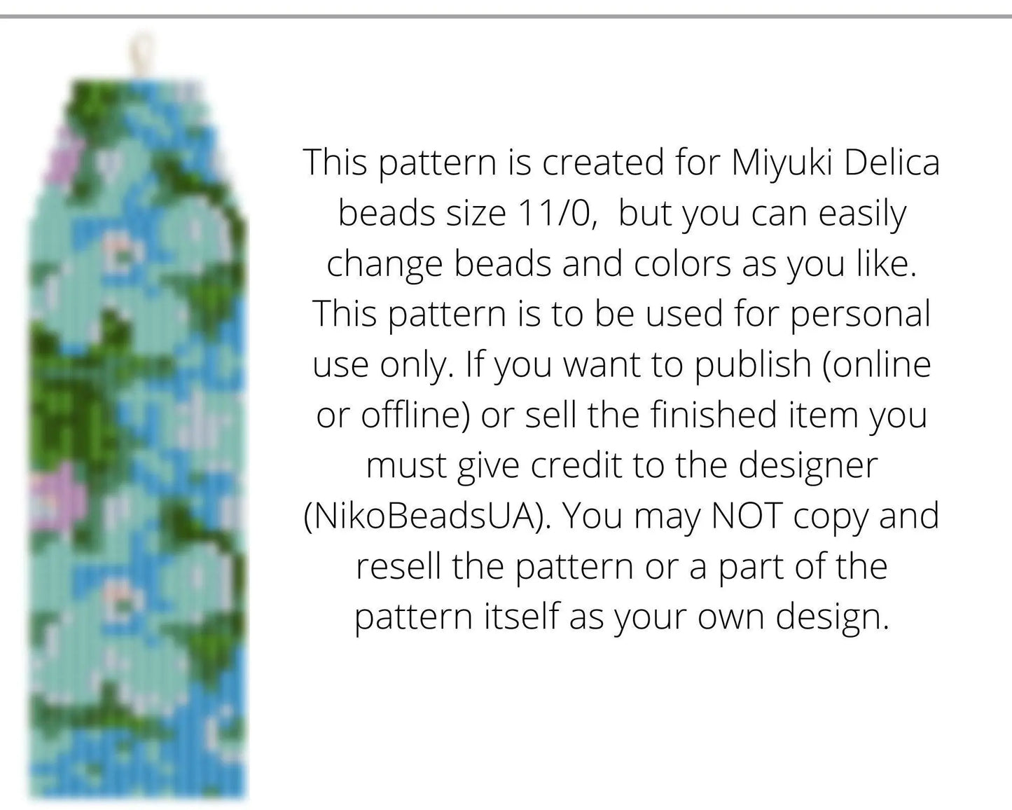 Forget Me Not Brick Stitch pattern for fringe beaded earrings - NikoBeadsUA