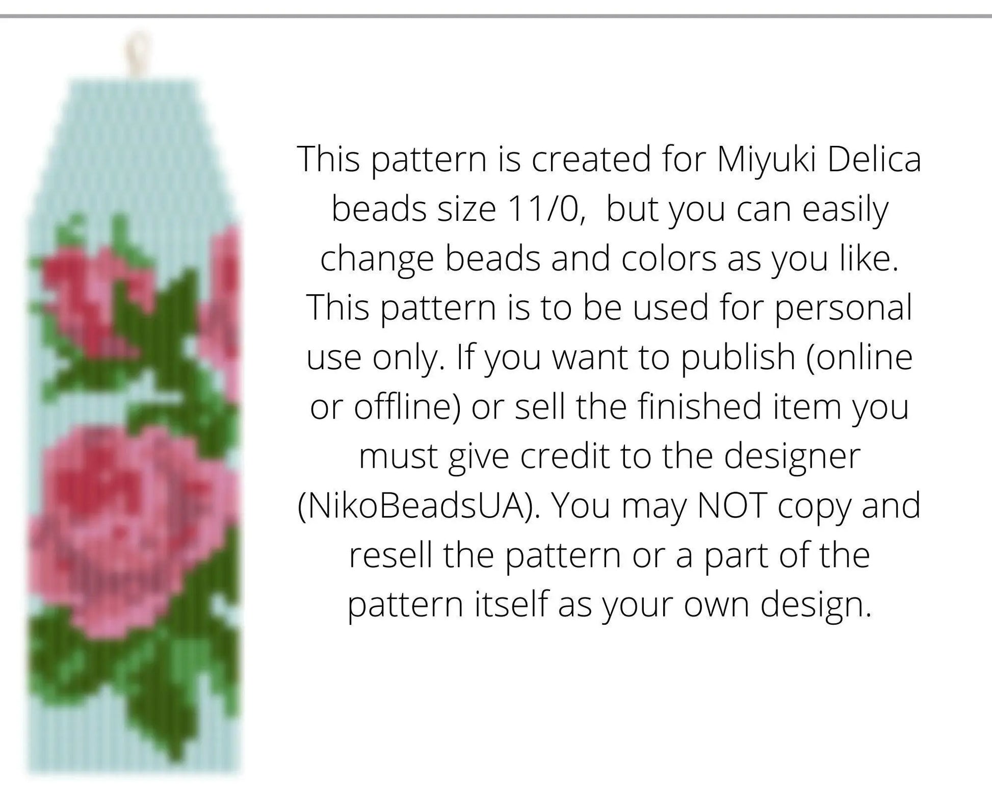 Rose Brick Stitch pattern for fringe beaded earrings - NikoBeadsUA
