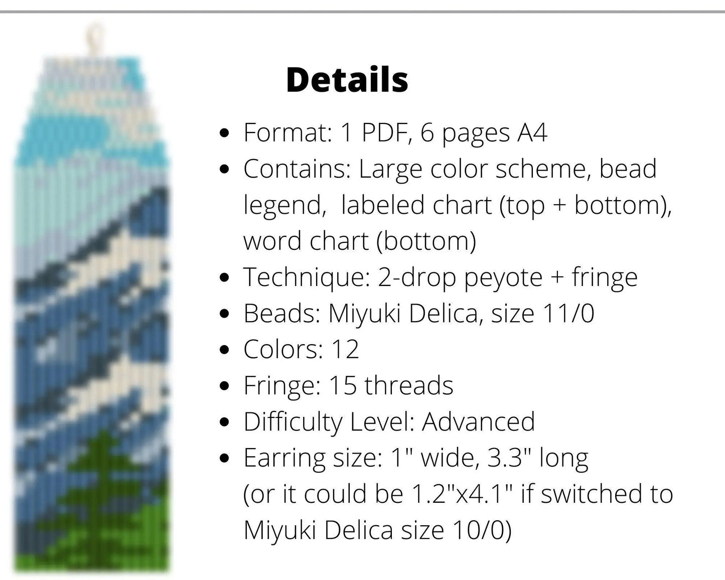 Snow Mountain Brick Stitch pattern for fringe beaded earrings - NikoBeadsUA